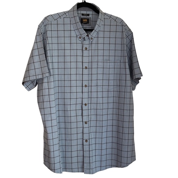 Lee EST. 1889 Regular Fit XXL Blue Plaid Stretch Short Sleeve Button Down Shirt - Picture 1 of 11